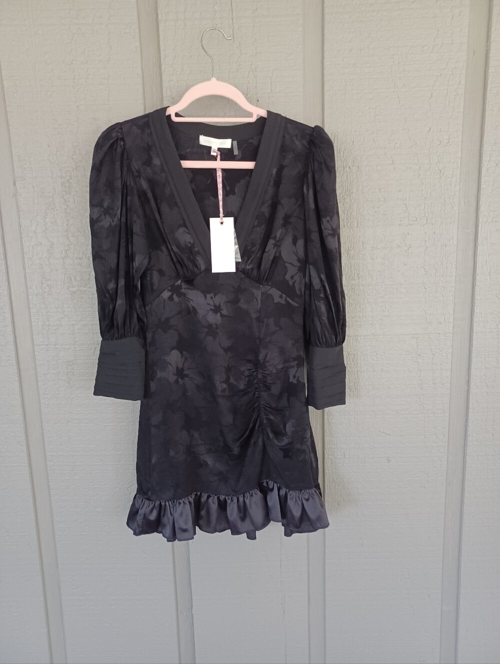 Loveshackfancy Revaline Mini Dress Size 0 Women Feminine V Neck Rayon In Black